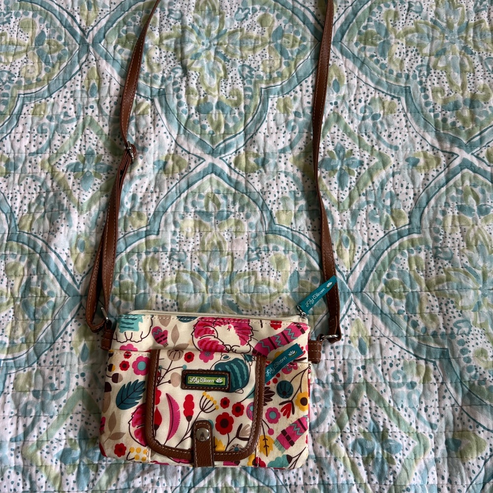 Floral Crossbody Bag with Brown Accents